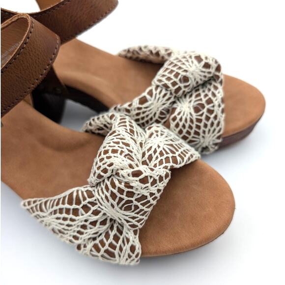 Korks Natalia Knot Sandal Crochet Platform Heel Women’s Tan/White Size US8 EU39 - Picture 9 of 12